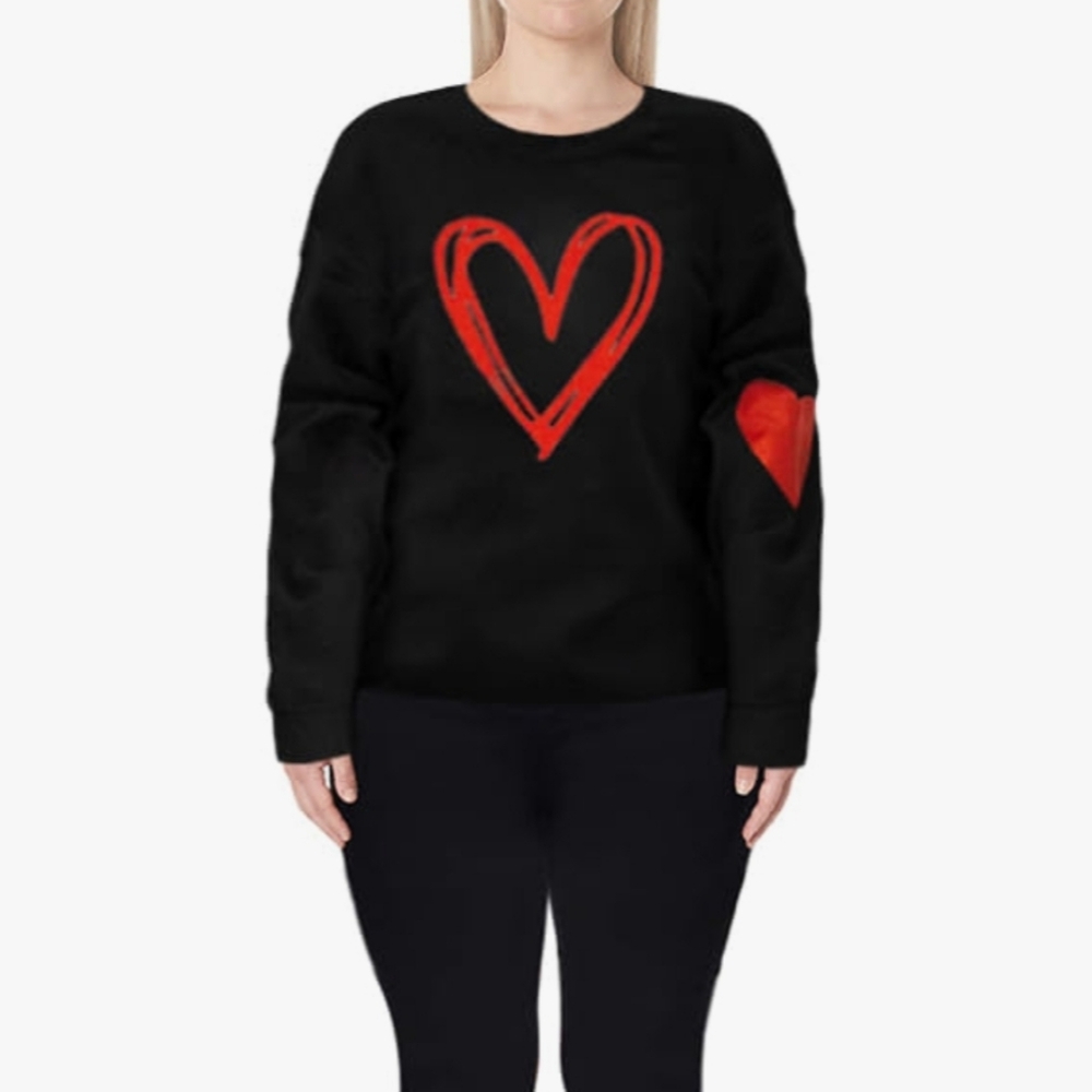 Valentine Black with Red Heart Pullover Sweatshirt - NWOT - Picture 3 of 5